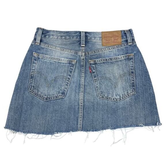 LEVI'S Distressed Cut-Off Denim Mini Skirt Sz 25 Blue Yellow Wash - Picture 5 of 6